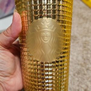 NEW Starbucks Mexico Gold Grid Venti Cold Cup Tumbler